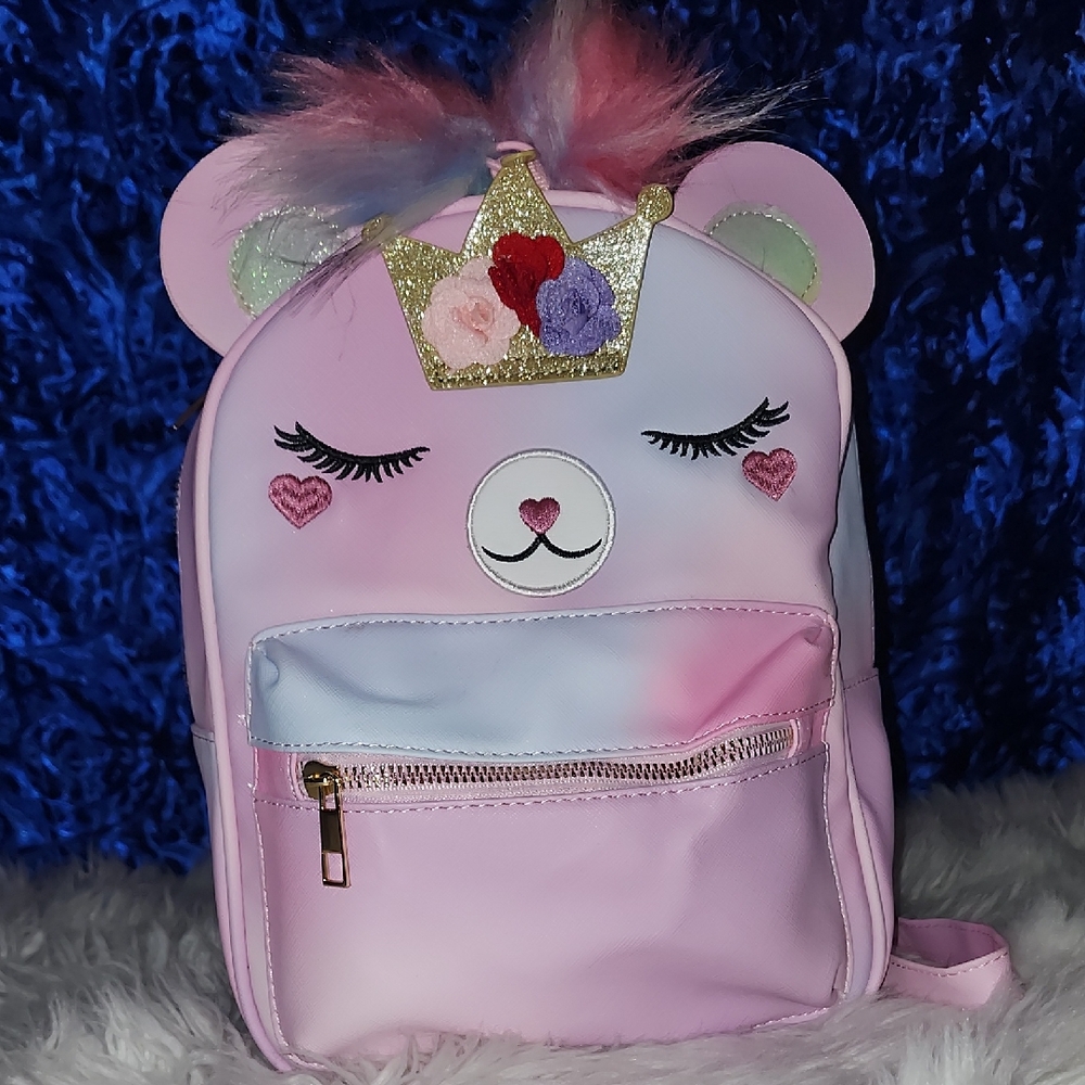 Pink Bear Backpack with Gold Crown